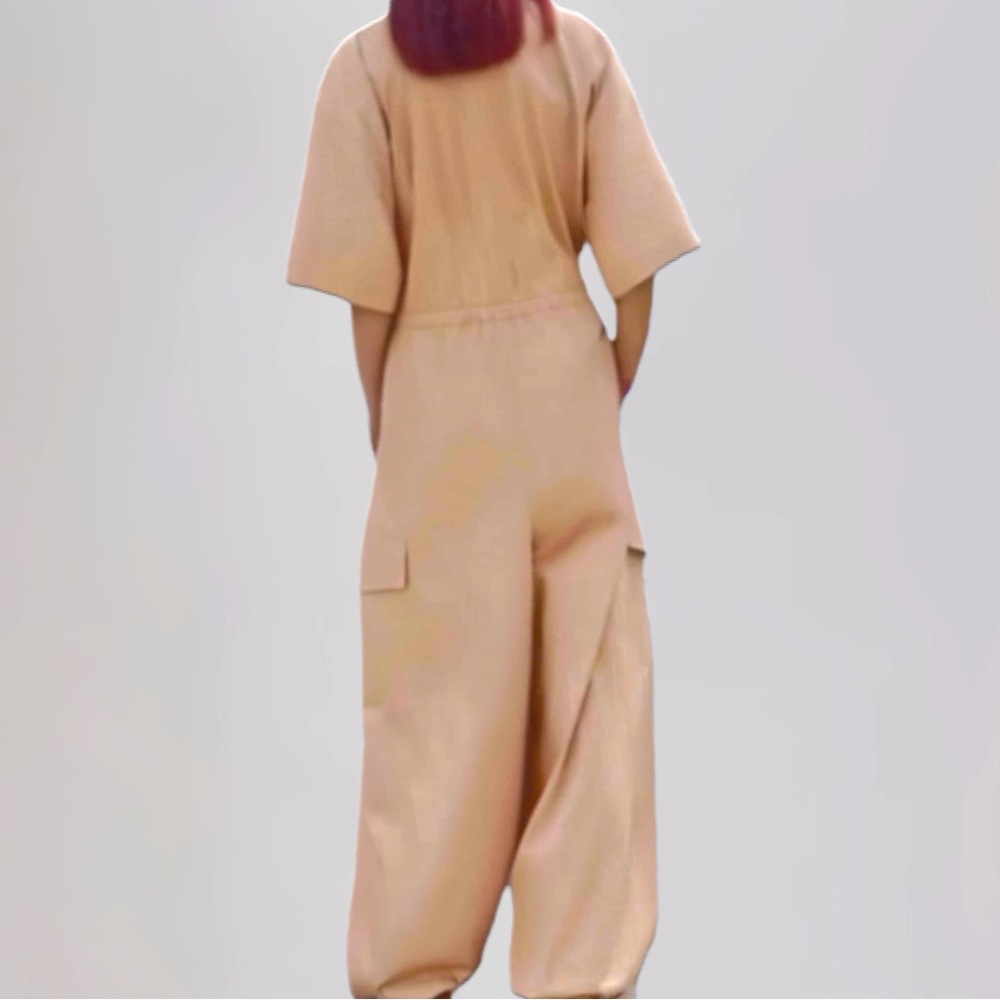 Zara‎ Utility Cotton Jumpsuit Cargo Snap Peach Size Small - Picture 11 of 11